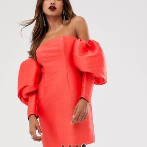 ASOS EDITION puff sleeve off shoulder mini dress